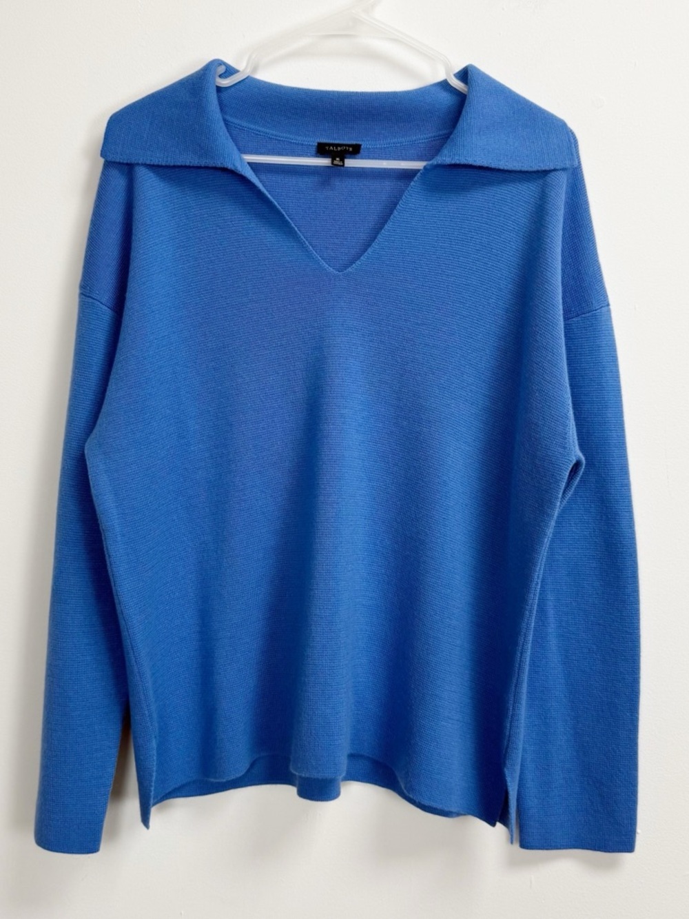 Talbots Collared Sweater Womens XL Blue Knit Wool Blend Long Sleeve